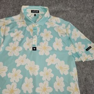 Bad Birdie Golf Polo Shirt Men M Green Floral Performance Resort Short Sleeve